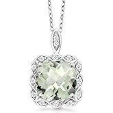Gem Stone King 3-5 Cttw Gemstone Birthstone Halo Pendant Necklace for Women | 925 Sterling Silver | 10MM Cushion | With 18 Inch Silver Chain | Fine Jewelry Gifts for Her Mom Women Wife