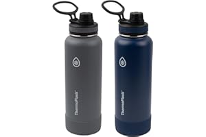 ThermoFlask 40 oz Double Wall Vacuum Insulated Stainless Steel 2-Pack of Water Bottles, Midnight/Stone
