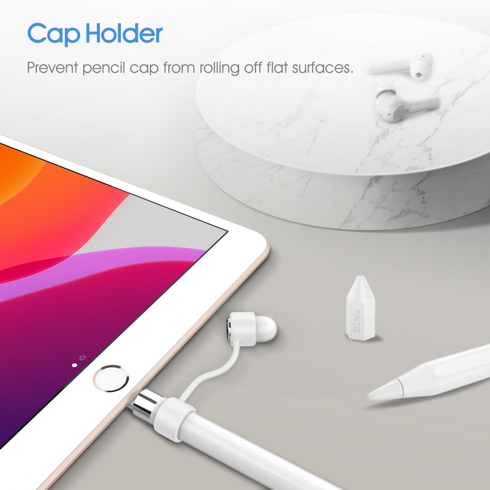 3 Pieces Silicone Bundle Compatible with Apple Pencil 1st Generation, Soft Protective Cover Accessories Pencil Cap Holder with Nib Cover, Cable Adapter Tether, White