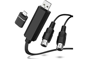 TNP PRODUCTS TNP MIDI Cable Set to USB with Type C Adapter 2 in 1 MIDI Piano USB Cord from PC to Keyboard, Synthesizer, Electronic Drum, Electric Blow Pipe, 16 Channels for Windows, Mac, and Android (6 FT)