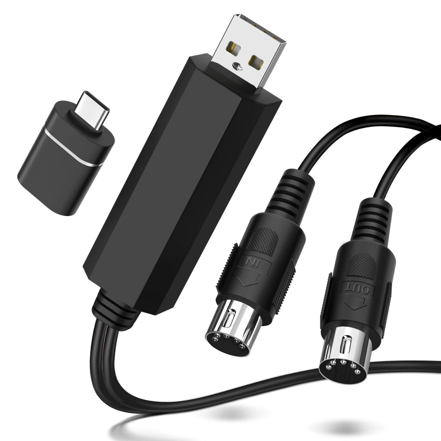 TNP MIDI Cable Set to USB with Type C Adapter 2 in 1 MIDI Piano USB Cord from PC to Keyboard, Synthesizer, Electronic Drum, Electric Blow Pipe, 16 Channels for Windows, Mac, and Android (6 FT)