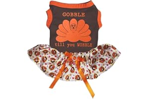 Petitebella Orange Gobble Turkey Till You Wobble Puppy Dog Dress (Brown/Turkeys, Large)