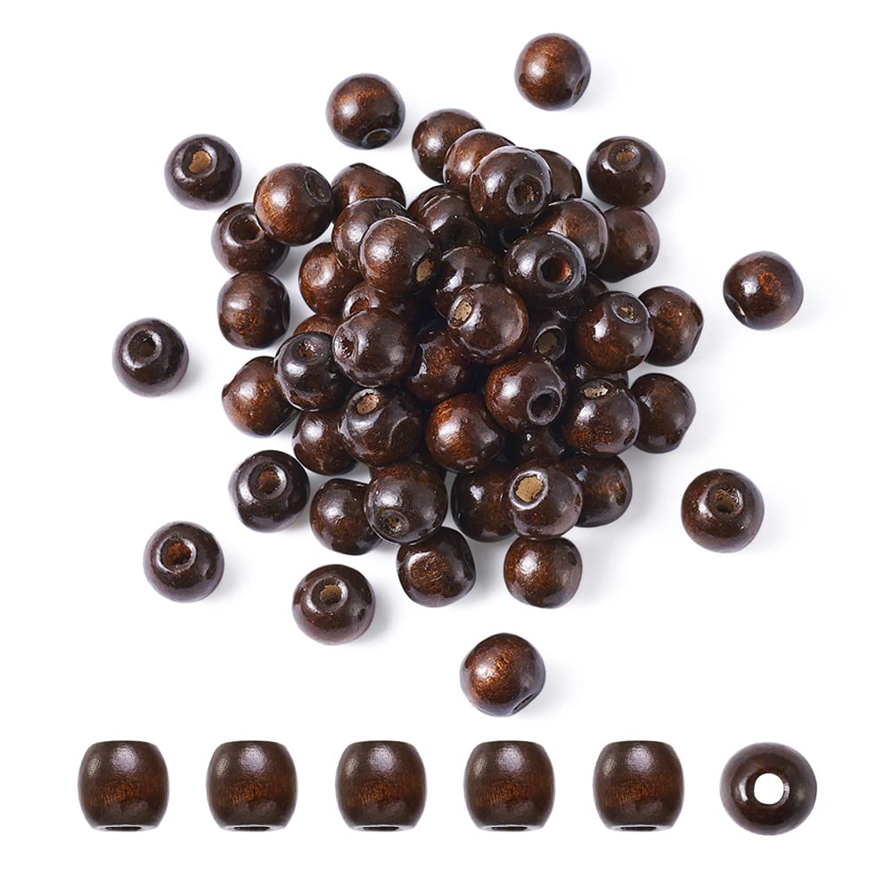 Craftdady 100Pcs Barrel Wooden Spacer Beads 12mm Large Hole European Beads for Bread Braided Hair DIY Jewellery Macrame Craft Making Brown Hole:5~6mm — image 1