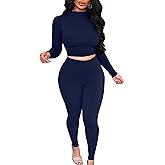 BORIFLORS Women's 2 Piece Outfits Sexy Crop Top Jogger Track Suits Workout Leggings Pants Sets
