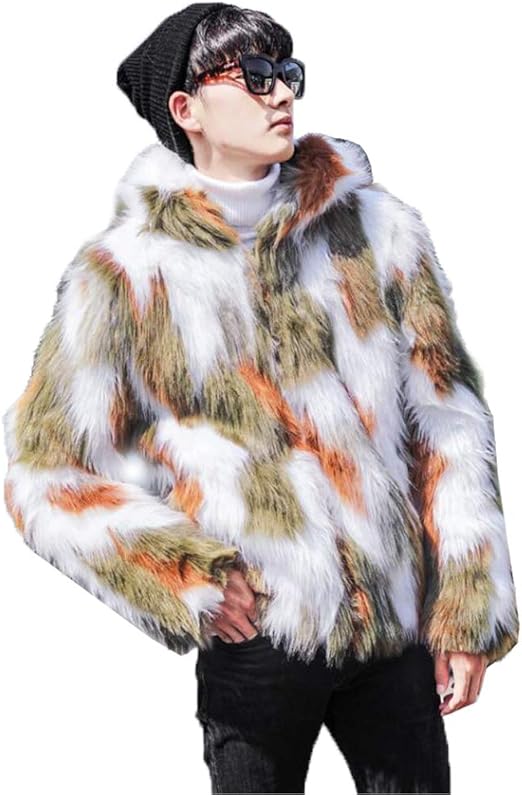 Amazon Happyjp ファーコート メンズ 毛皮コート メンズ 男 冬 派手 アウター フェイクファー 防寒 ストリート系 ショート丈 暖かい コート ジャケット 通販