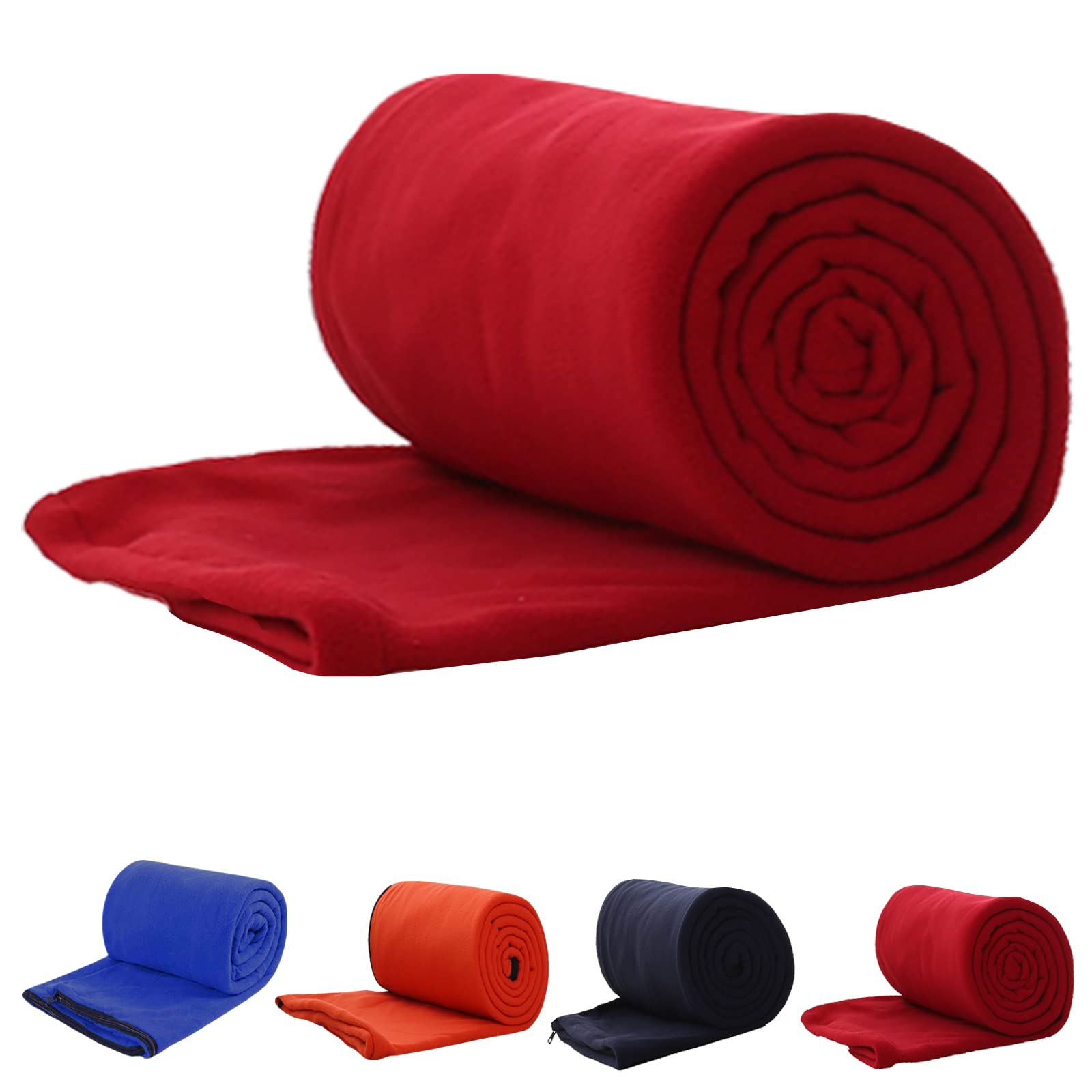 E-Onfoot Warm Cozy Microfiber Fleece Zippered Sleeping Bag Liners (Red - Two Sides Fleece)