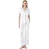 WiWi Women's Pajama Set Button Down Sleepwear Soft Bamboo Viscose Loungewear with Pockets 2 Piece PJ Sleepwear S-XXL