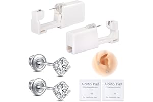 JIESIBAO Ear Piercing Gun Kit,Self Disposable Ear Piercing Kit 316L Surgical Stainless Steel with Star Cubic Zirconia, At Home Self Ear Piercer Kit Tool with 4mm White CZ Stud