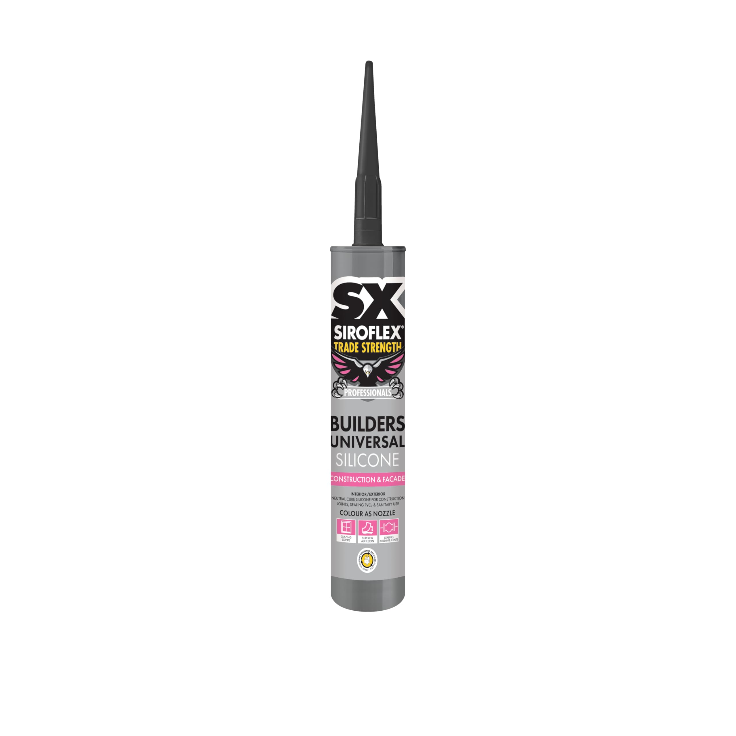 SX Siroflex Builders Universal Silicone Black – Low Modulus Neutral Curing Odourless Providing Adhesion and Resistance to UV Weather – 310ml