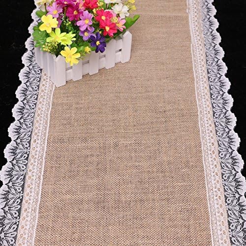 Bridal Burlap Lace Hessian Table Runner Jute Wedding Party Table Decoration (12x108'')