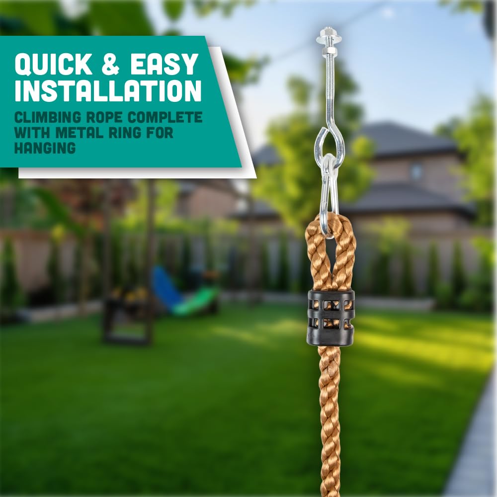 Squirrel Products Outdoor Climbing Rope for Kids, 8.5 FT Long with Knotted Steps, Easy Setup for Playgrounds, Tree Houses, and Obstacle Courses, Heavy Duty and Safe for Outdoor Fun