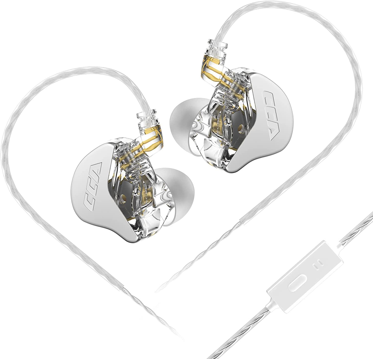 CCA CRA in Ear Monitors Headphones with Microphone Wired Extra Bass Earbud,Dynamic Driver Earphone with Detachable Cable,Noise Isolating Headphone with 3.5mm Jack for Singers Musicians (White)