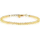 Natural Gemstone Micro Beads Dainty Bracelet Jewelry for Women, Birthstone, Chakra Energy Crystals, 14k Gold Plated Chain 8 inch Adjustable