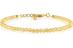 Natural Citrine Gemstone Micro Beads Dainty Bracelet Jewelry for Women, Birthstone Energy Healing Crystals, 14k Gold Plated C