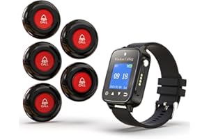 CallToU Wireless Caregiver Pager Call Button for Patient Nurse Alert System for Elderly Monitoring 1000ft Waterproof Call Bell for Home 1 Receiver Wrist Pager 5 SOS Call Buttons