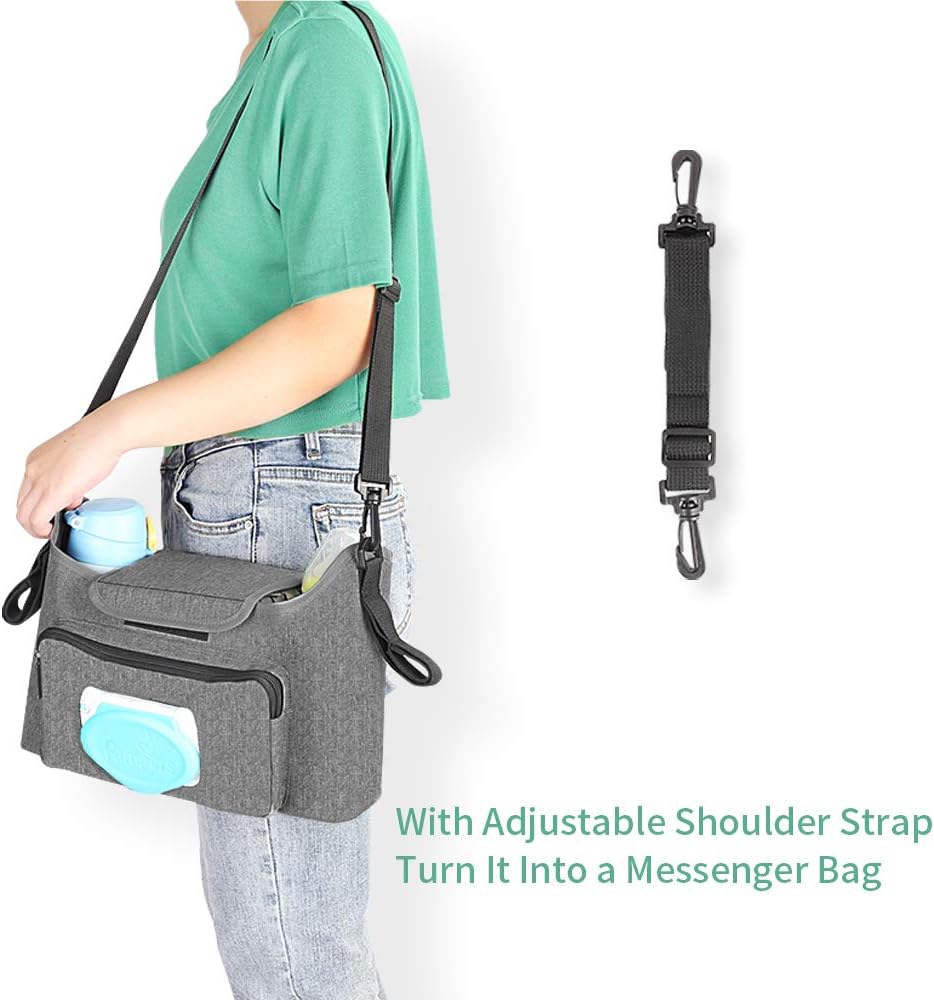 Baby Stroller Organizer - Stroller Accessories Bag Large Space with 2 Cup Holders Multiple Zipper Pockets for Bottle, Diaper, Phone, Toys, Baby Items - Fits All Strollers, Easy Installation: Home Improvement