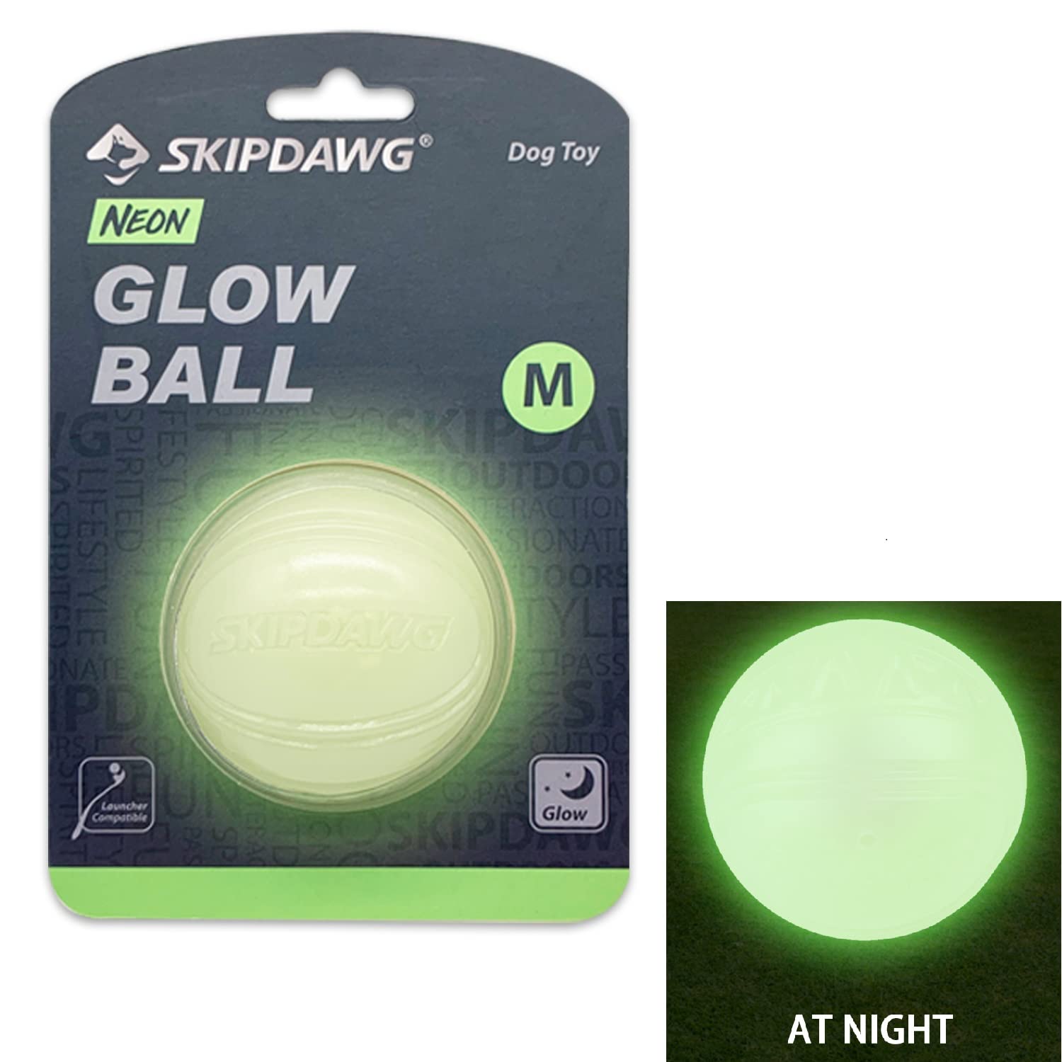 SKIPDAWG Neon Glow Ball Glow in the Dark Dog High Quality TPR Plastic with Squeaker Very Good for Ball Slingshot