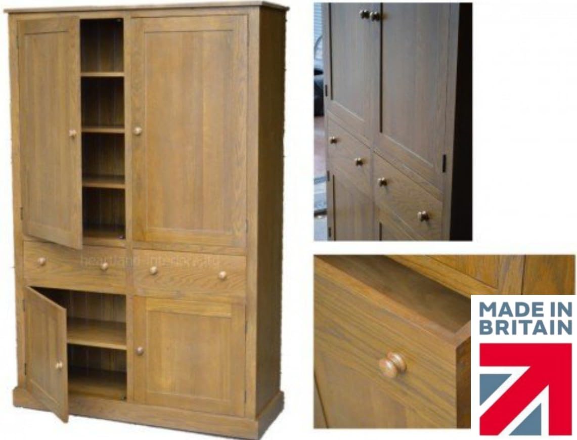 Heartland Oak 100 Solid Oak Cupboard, 4 Door 2 Metre Tall Handcrafted Dual Purpose Hallway