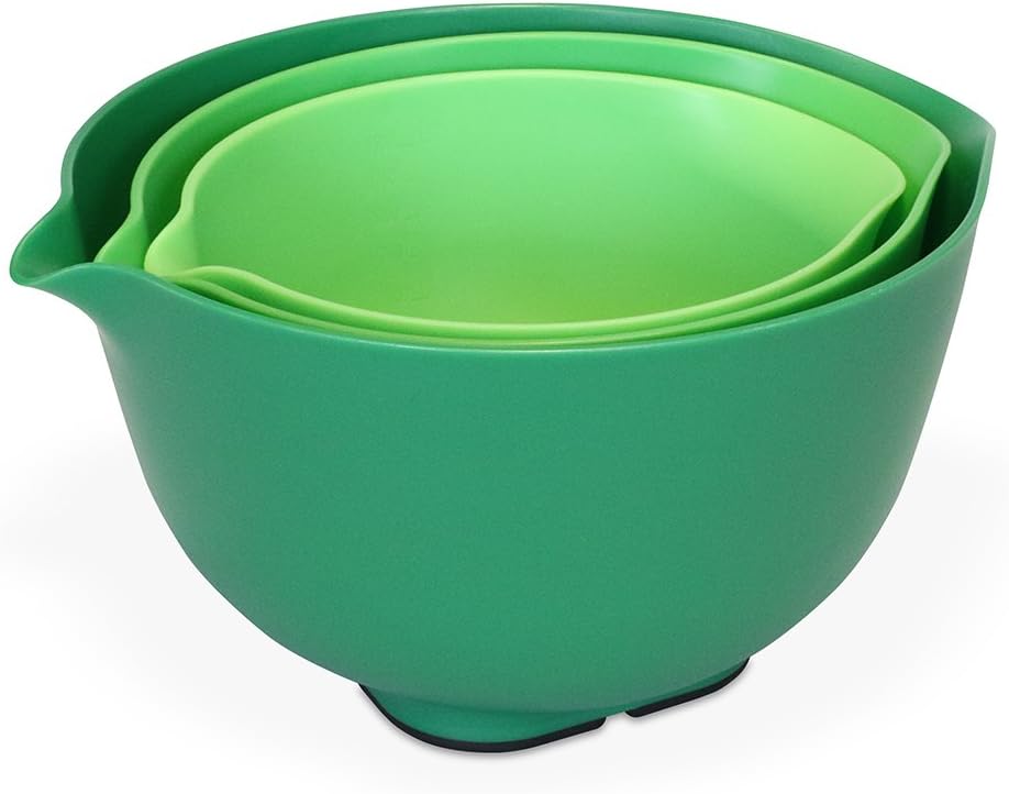 Venn Kitchen Nesting Mixing Bowl Set with Lids and Pour Spouts, Set of 3, Green
