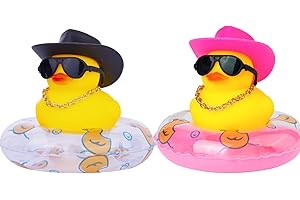 MuMyer Car Rubber Duck 2Pcs Duck Car Dashboard Decorations Yellow Duck Car Ornaments for Car Dashboard Decoration Accessories with Mini Swim Ring Cowboy Hat Necklace and Sunglasses
