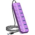 ONFINIO USB Hub 3.0, 7-Port USB Hub Splitter with Individual On/Off Switches and Lights, 3.2ft/1m Long Cable Compatible with MacBook, Laptop, Surface Pro, PS4, PC, Flash Drive, Mobile HDD-Purple