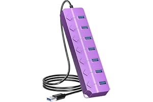 ONFINIO USB Hub 3.0, 7-Port USB Hub Splitter with Individual On/Off Switches and Lights, 3.2ft/1m Long Cable Compatible with MacBook, Laptop, Surface Pro, PS4, PC, Flash Drive, Mobile HDD-Purple
