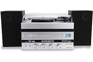 VICTOR Geneva 5-in-1 Music Center with Bluetooth, Remote, and Detached Speakers, Silver (VDTS-5400-SL)
