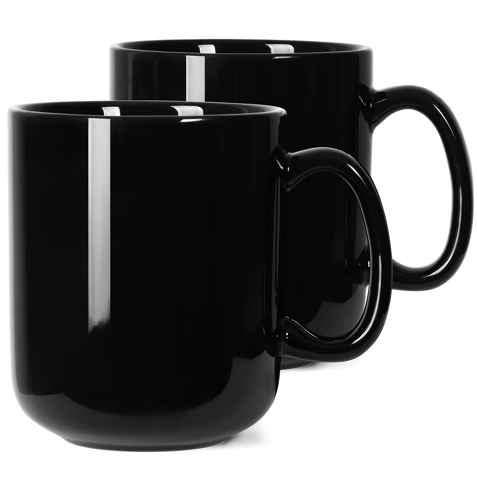 Smilatte 20 OZ Large Coffee Mug, M016 Plain Ceramic Boss Big Tea Cup with Handle for Dad Men, Set of 2, Black