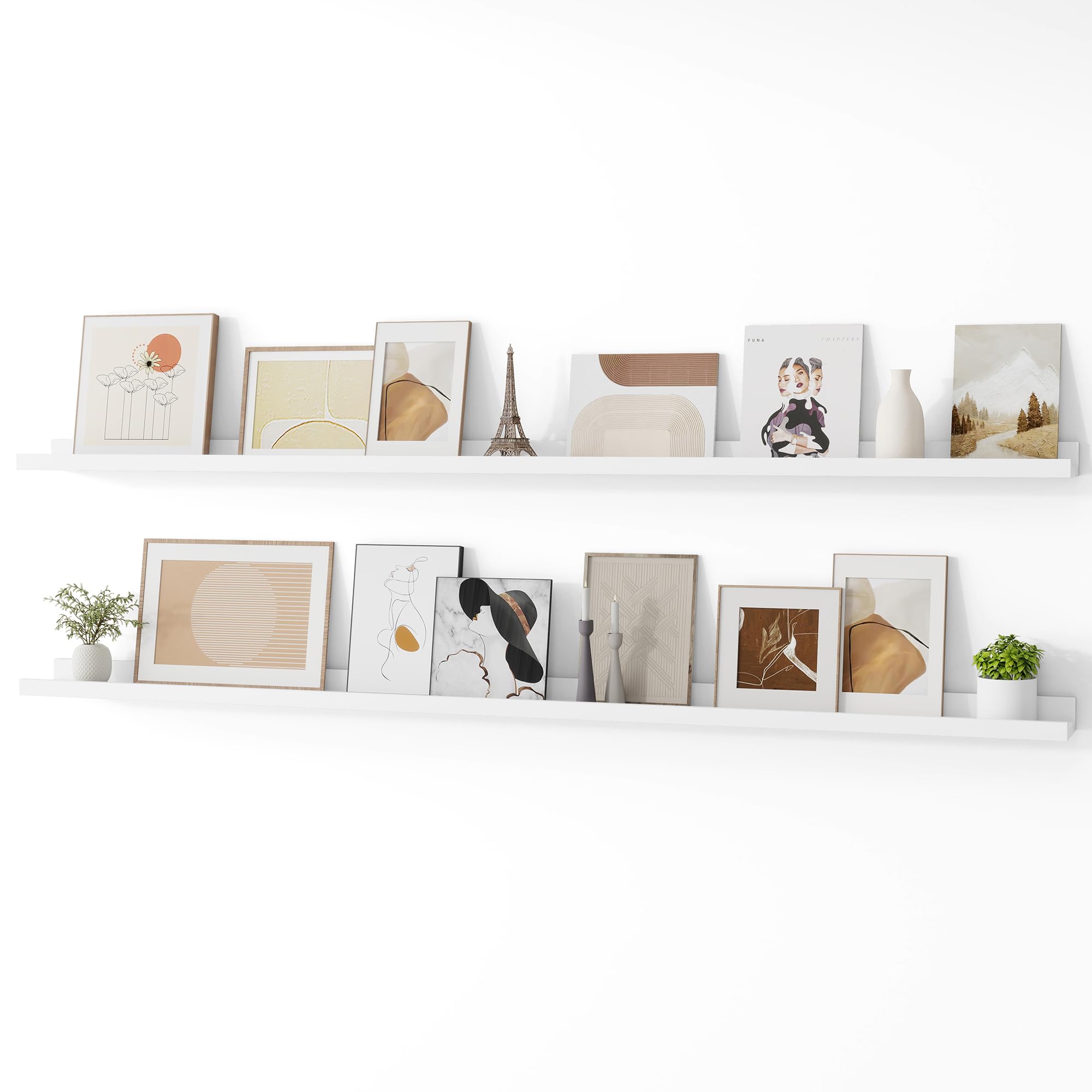 Photo 1 of 72 Inch Floating Shelves White | Picture Ledge Shelf Set of 2 | Picture Shelf for Wall with Ledge | White Floating Shelves with Lip Photo Ledge Shelves Nursery Book Shelves Display Shelves
