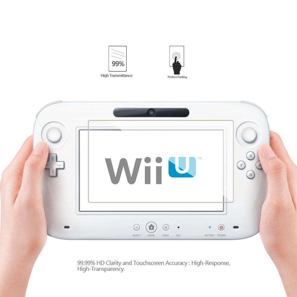(Pack of 2) Tempered Glass Screen Protector for Nintendo Wii U, Akwox [0.3mm 2.5D High Definition 9H] Premium Clear Screen Protective Film for Nintendo Wii U