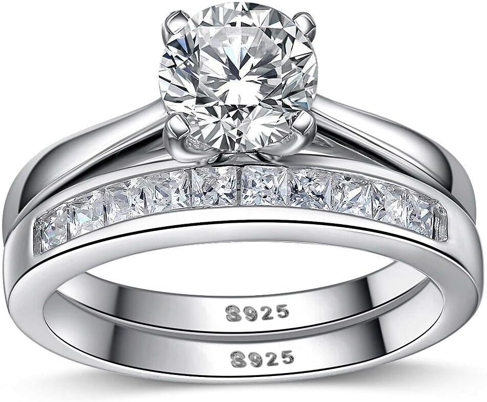 Sterling Silver Brilliant Cut Crystals Accent Eternity Engagement Wedding Rings For Women With Box