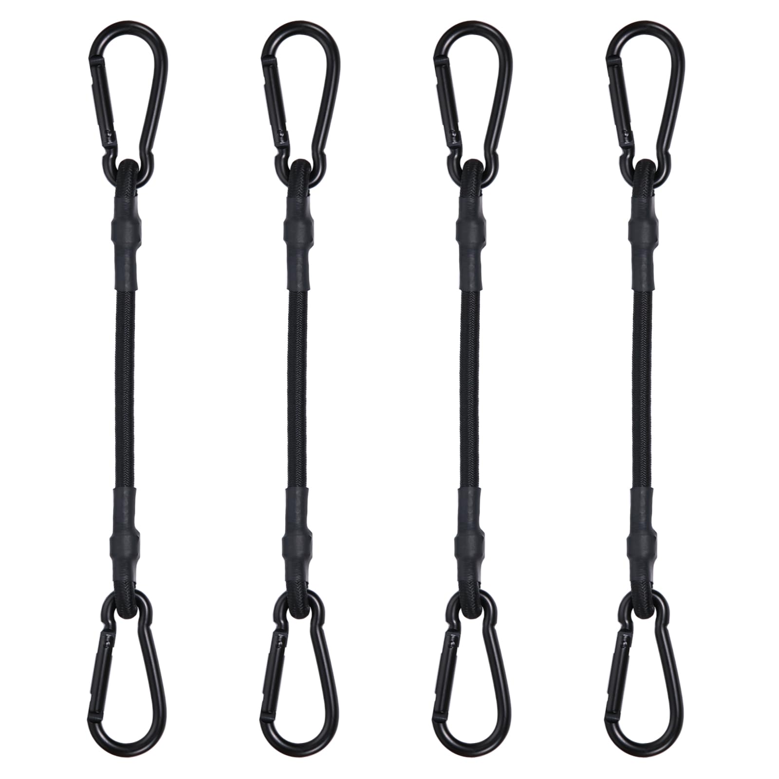 JunGG Bungee Cords with Carabiner Clips – 4 Pack 12 Inch Extra Strong Elastic Straps with Hooks, Heavy Duty Bungee Ropes for Camping, Bike Racks, Roof Racks, Tarps