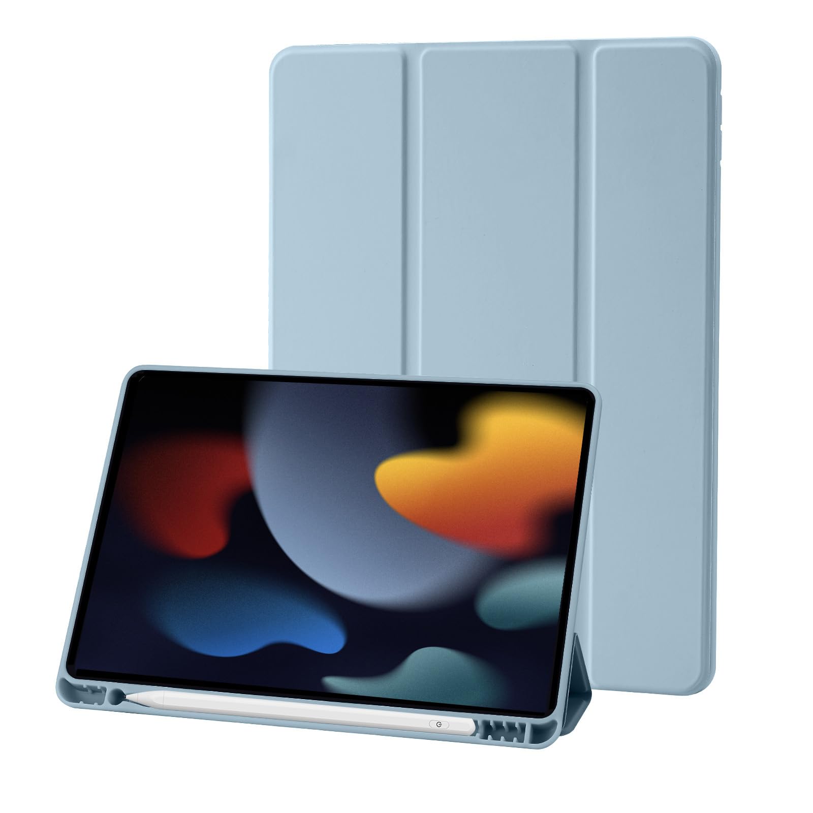 Case Compatible with iPad 9th/8th/7th Generation, Premium PU Leather + Soft TPU Back Case with Pencil Holder, Auto Sleep/Wake 10.2 Inch iPad Case Cover 2021/2020/2019 (Sky Blue)