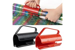 MARCHMARS BANGDAERGE Wrapping Paper Roll Cutter, 2Pcs Black Red Wrapping Paper Cutter Tool with Handle Push Cut Easy Sliding Birthday Gift Wrap Paper Roll Dispenser and Cutter Holder