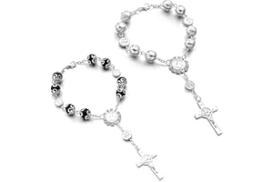 LSKASELUE 2 PCS Rosary Beads Catholic Car Pendant, Cross Beads Charm Blessing Rearview Mirror Decoration, Auto Mirror Hanging