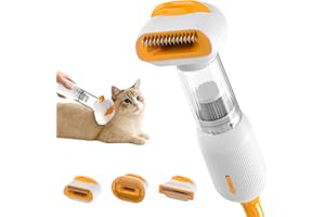 YoPoll Cat Grooming Vacuum Kit with Brush, Low-Noise Pet Hair Shedding Trimming Grooming for Indoor Cats, 4 in 1 Pet Vacuuming Groomer for Long or Short Haired Kitten Accessories(White)