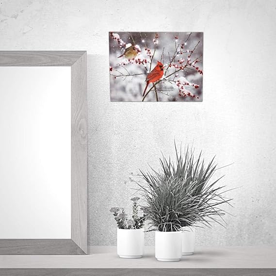 Kardinal Leinwanddruck Led Beleuchteter Druck Mit Kardinalen Und Beeren Winterszene Amazon De