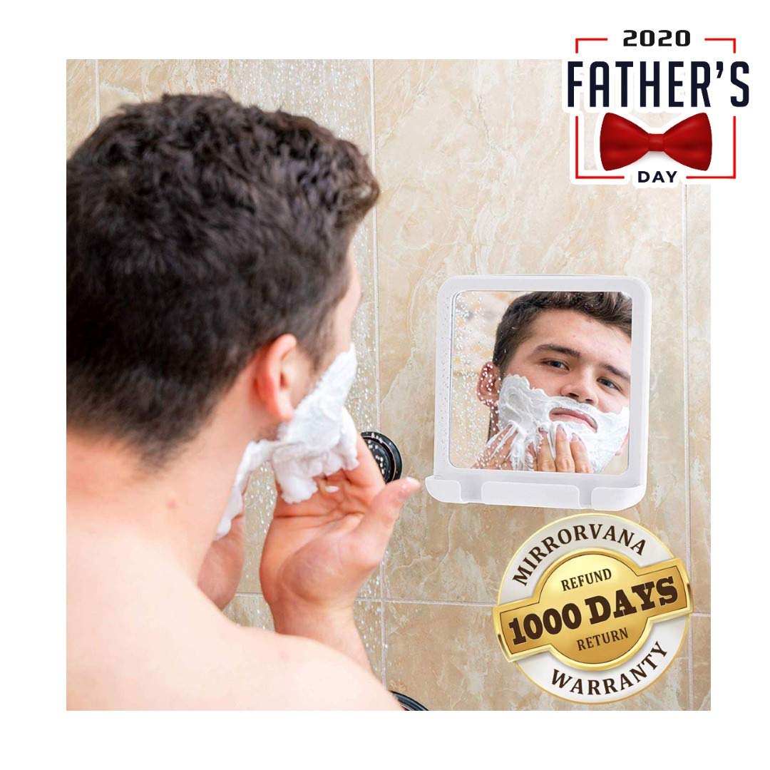 2019 Fogless Shower Mirror for Fog Free Shaving with Razor Holder, Sticky Suction-Cup and Swivel, Shatterproof and Portable, 8-Inch x 7-Inch (White) : Beauty