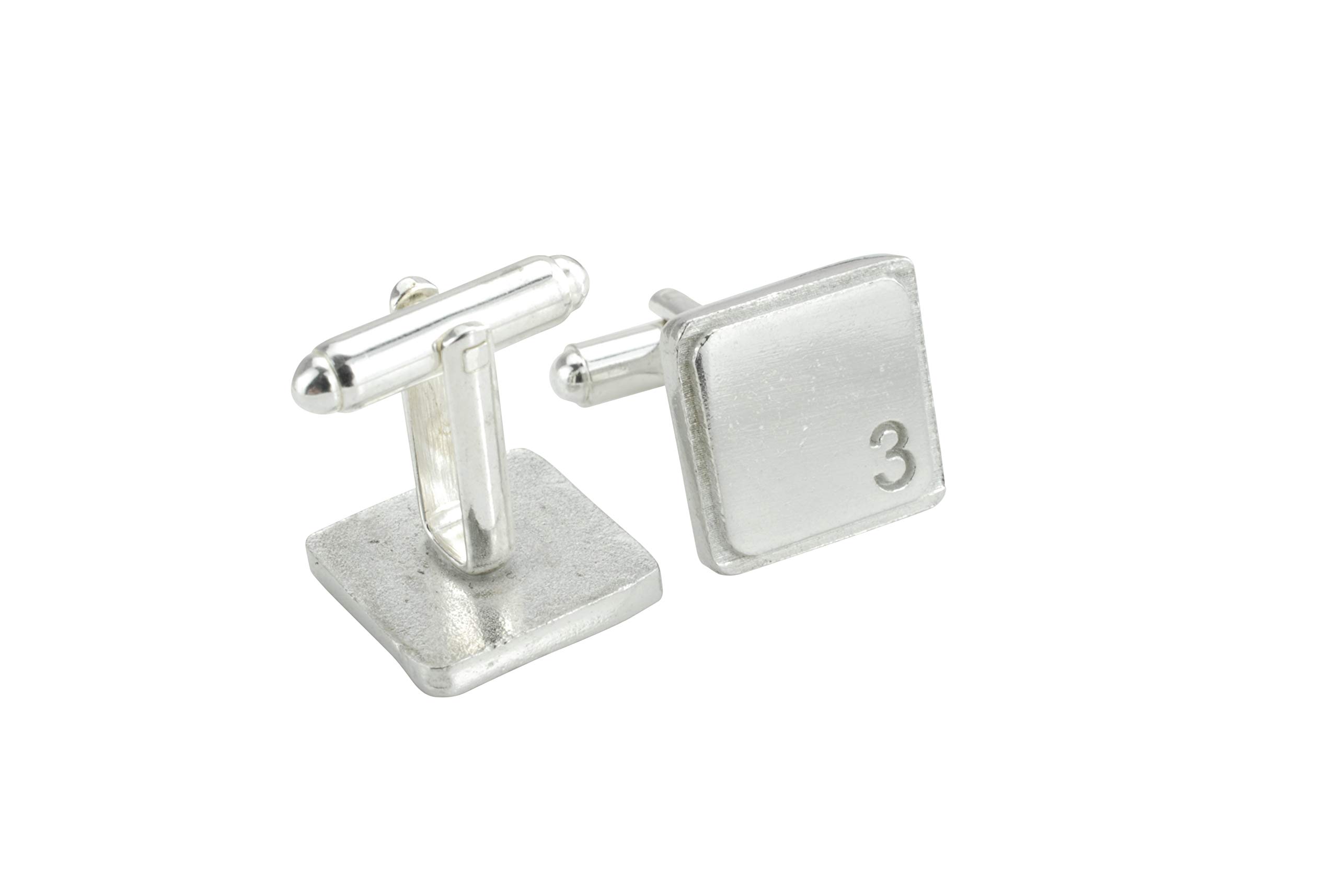 Square Cufflinks with ‘3’ Engraved - 3rd Anniversary