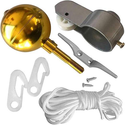Almabner Flagpole Accessories Kit, Durable Round Shape Gold Ball Cleat Clip Screws Yard Flagpole