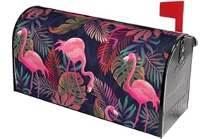 Lukbfall Pink Flamingos with Palm Leaves Mailbox Covers Magnetic Animal Theme Post Letter Box Cover for Garden Yard Decor Outside Home Standard 21x18 in