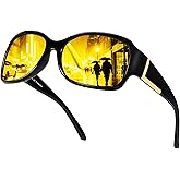Chicid Night Vision Glasses for Driving, Women's Polarized Anti-Glare Yellow Lens with UV400 Protection