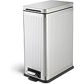 Home Zone Living 8 Gallon Kitchen Trash Can with Soft-Closing Lid and Step Pedal, Stainless Steel with Slim Ribbed Design for Home and Office, Silver, 30 Liters