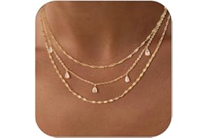 Fwlisesa Layered Necklaces for Women, Dainty Gold Necklace Stack 14k Gold Plated Layering Cubic Zirconia Choker Necklaces for Women Trendy Simple Layered Gold Necklace Set Fashion Jewelry