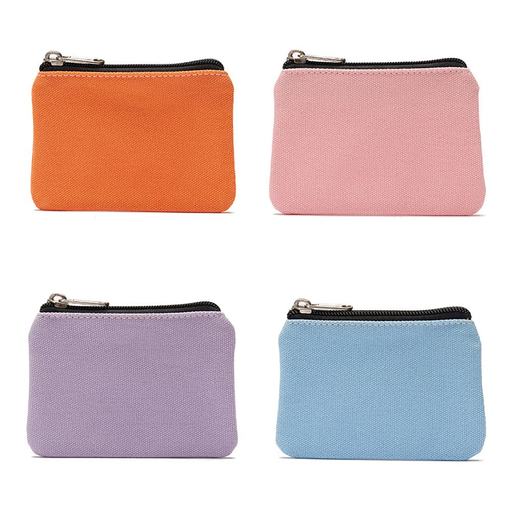 ZHONGLEFA 4 Pcs Small Canvas Coin Purse Holder Cash Bag with Zipper Canvas Purse Pouch Bag Wallet Zip Pouch for Cards Keys Cash Headset Lipstick