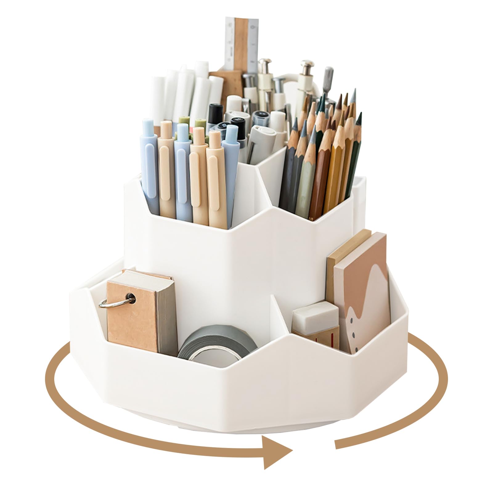 maxant Rotating Pen Holder, Stationery Supply Organiser, 360 Degree Rotating Pen Holder For Desk Tidy, 9 Compartments Pencil Pots, Desktop Storage Organizer for Home And Office Supplies (White)