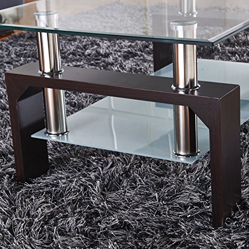 Mecor Rectangle Glass Coffee TableWalnut Modern Side Coffee Table with