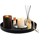 FramePro Large Round Wooden Coffee Table Trays 20" - Multi-Functional Home Decor Ottoman Serving Platter Black