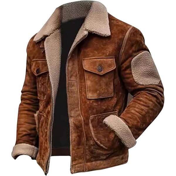 Fleece Lined Jacket Men Vintage Leather Jacket Fashion Suede Plush