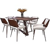 Cosmic Homes 7 Pc Dining Table Set for 6 Walnut with White Chair Set for 6 Chaise de Cuisine, Dining Chair for Modern Kitchen